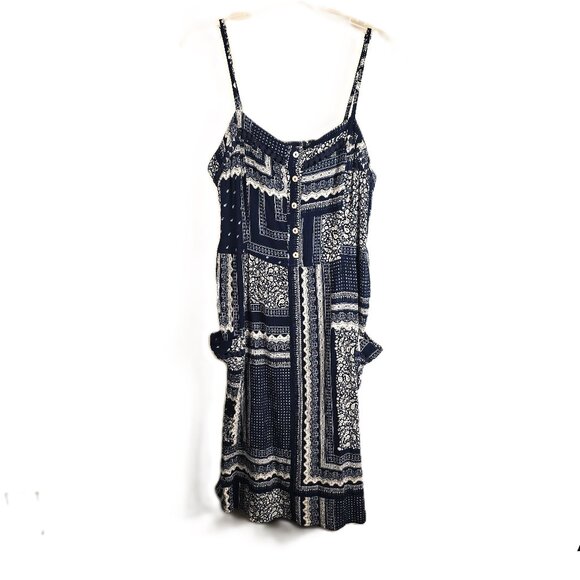 Knox Rose Womens Peasant Dress XL Blue Paisley Patchwork Boho Crochet Adj Straps - Picture 1 of 8